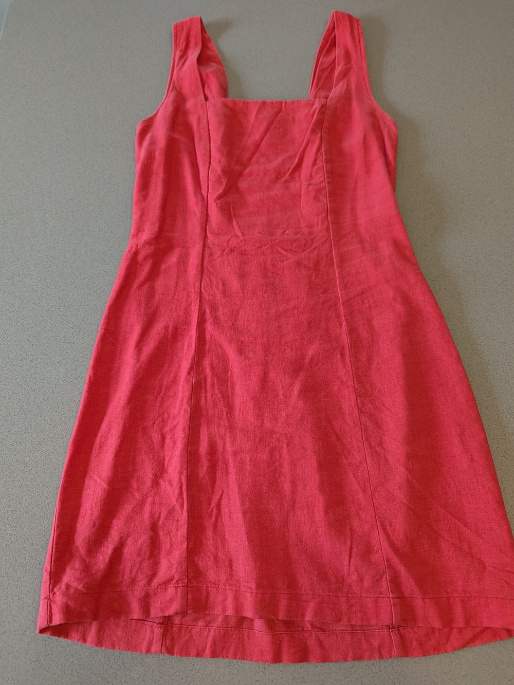 Sleeveless Square-Neck Red/Coral Linen Mini Dress